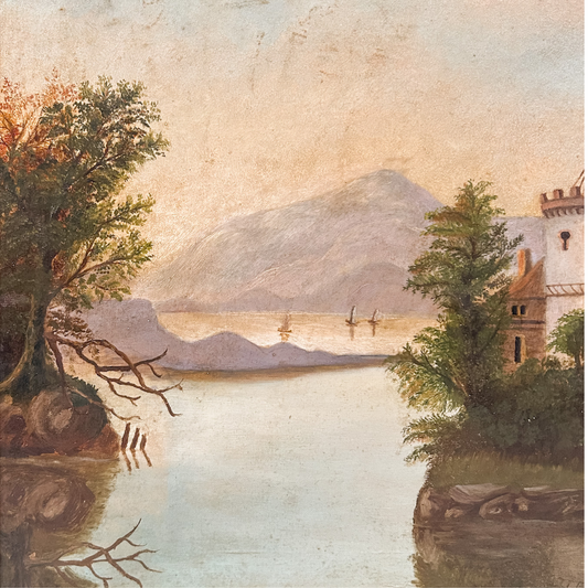 Antique Oil on Canvas | Castle at the Mountains