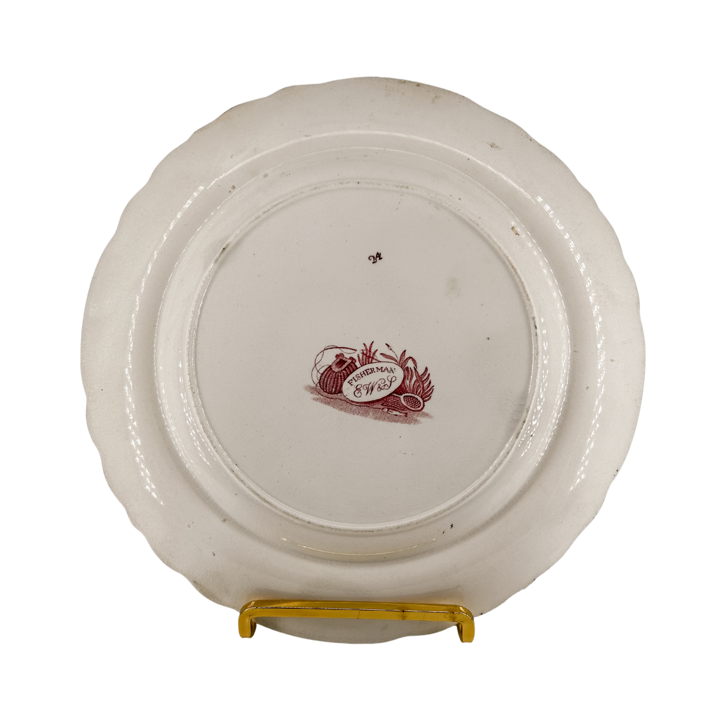 Antique BiColor Transferware Plate | Fisherman Pattern