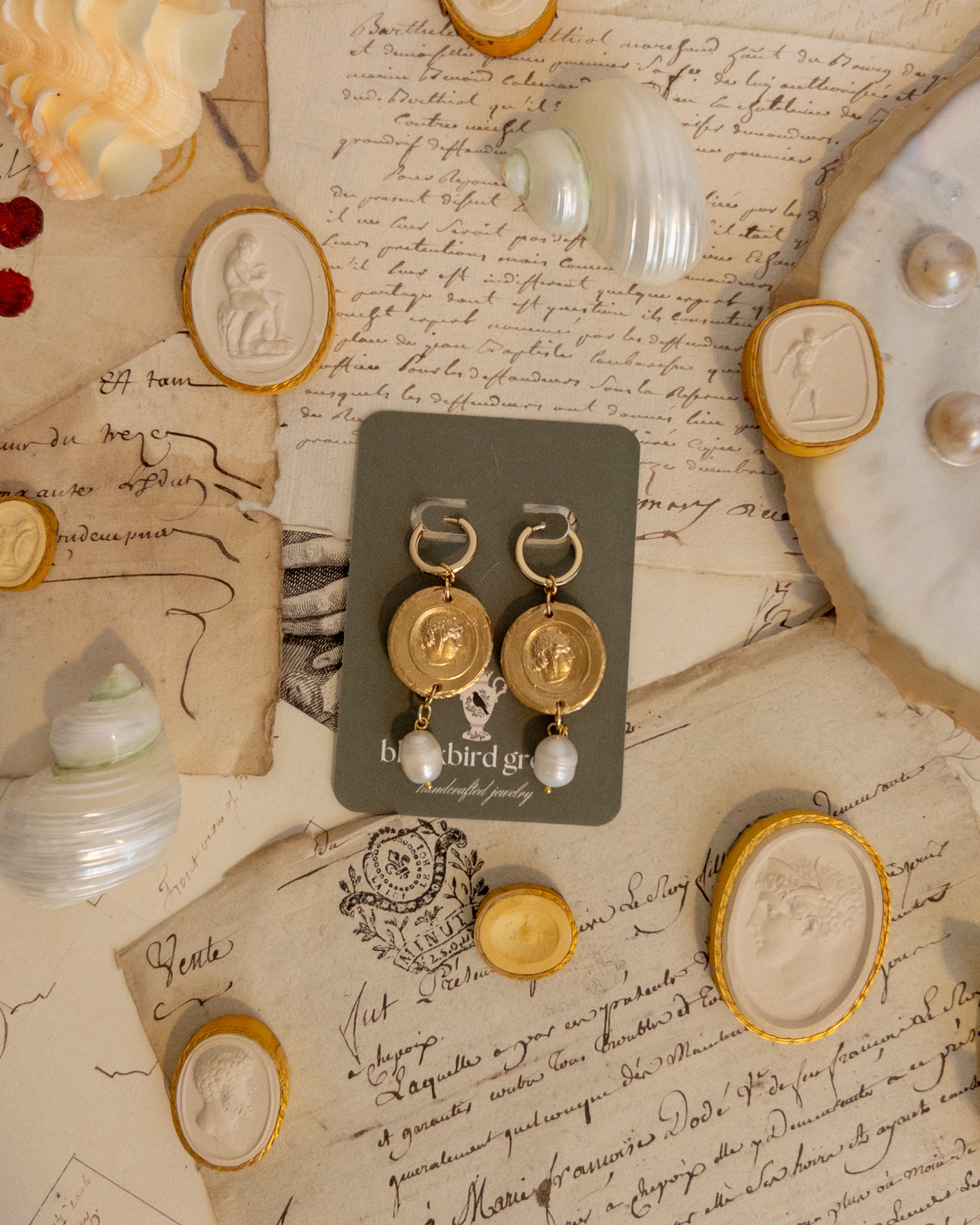 Medusa + Pearl Charm | Intaglio Grove Handmade Earrings