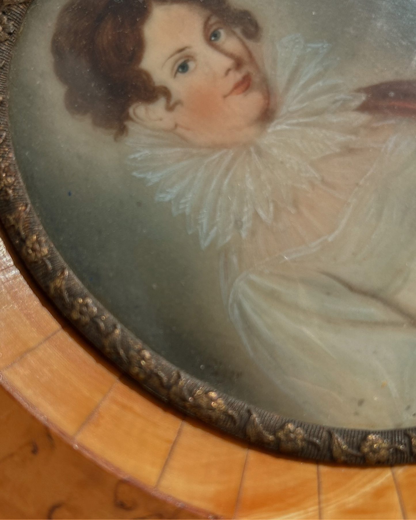 Antique Miniature Portrait of a Lady in Birdseye Maple Frame