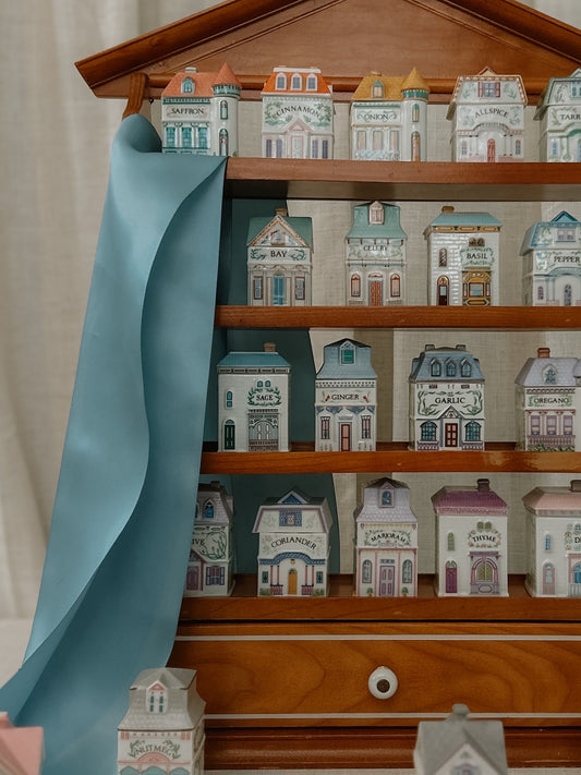Vintage 1989 Lenox Spice Village Collection with Wooden Display Cabinet