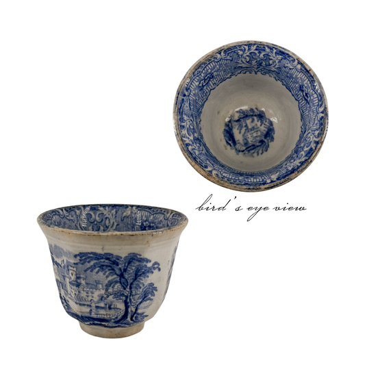 Antique blue & white transferware handleless cup