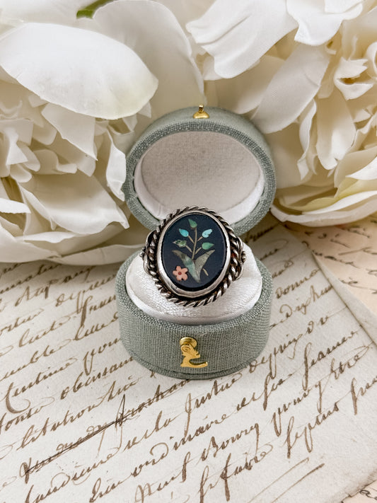 Sterling Silver Pietra Dura Floral Ring