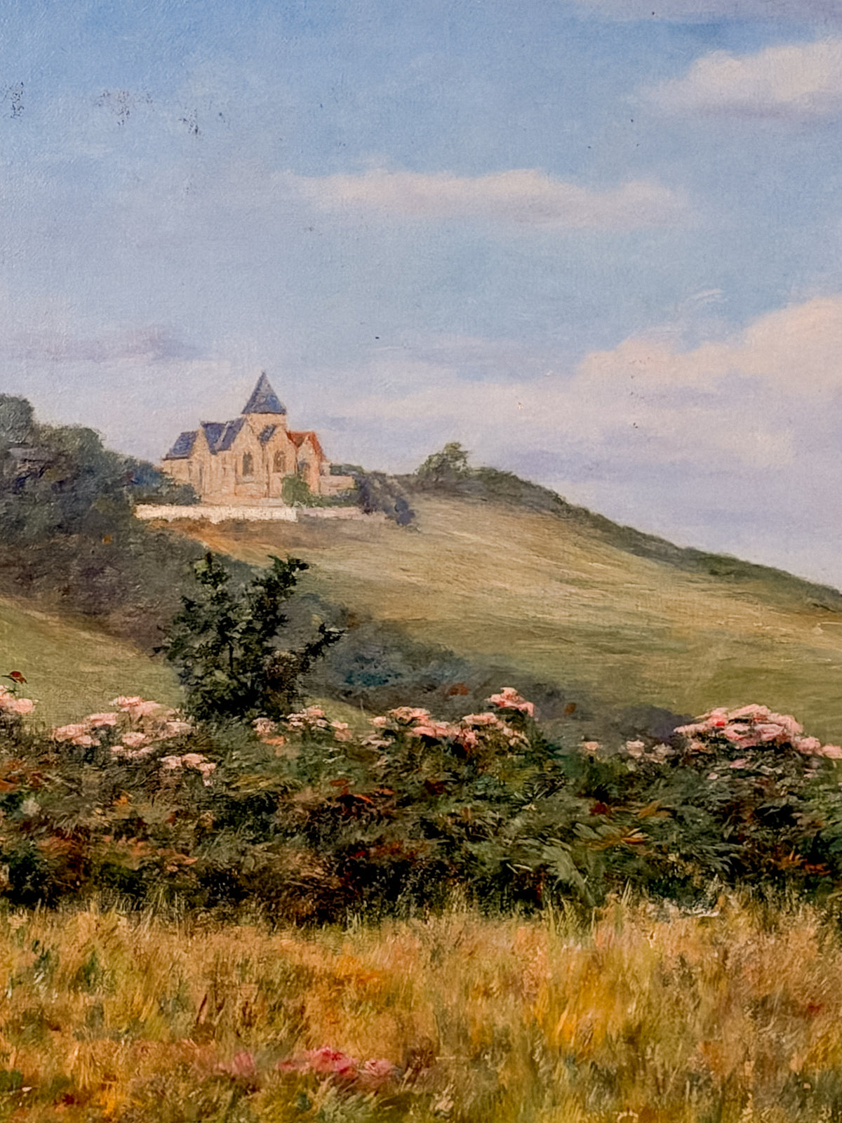 Antique Early 1900s Normandy Landscape Oil on Board