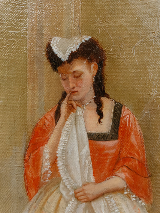 "Fragments at her Feet" Antique 19th Original Oil Painting on Canvas