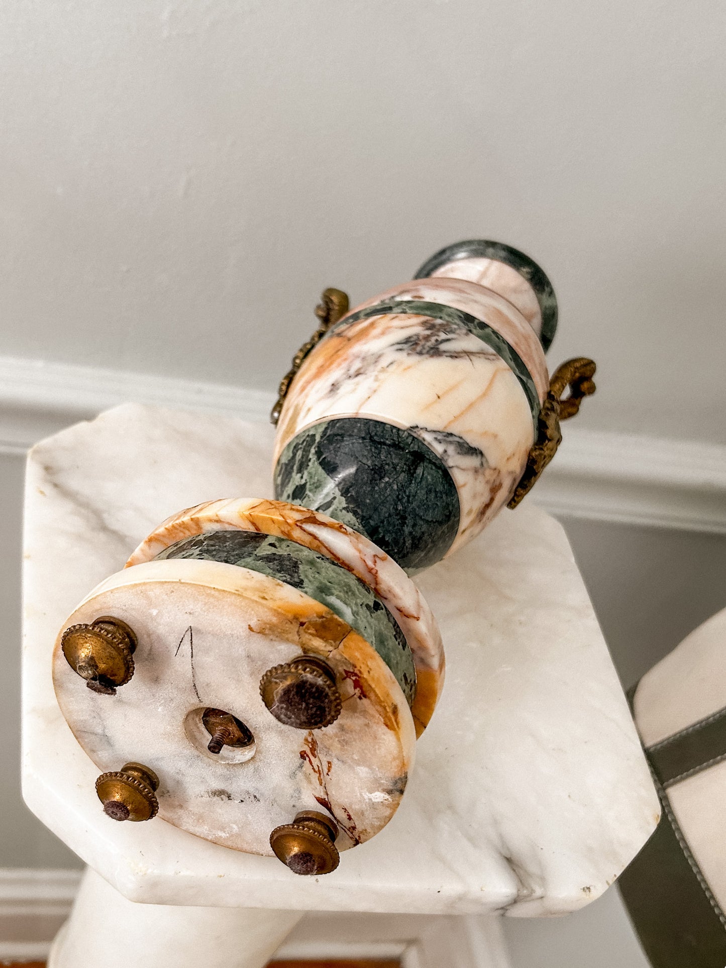Pair of Marble Cassolettes with Bronze Handles