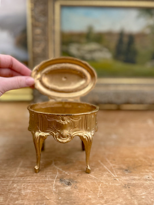 Small French Gilt Bronze Jewelry Box on Legs