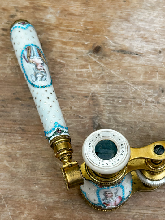 Antique French Enamel Opera Glasses with Portrait Panels