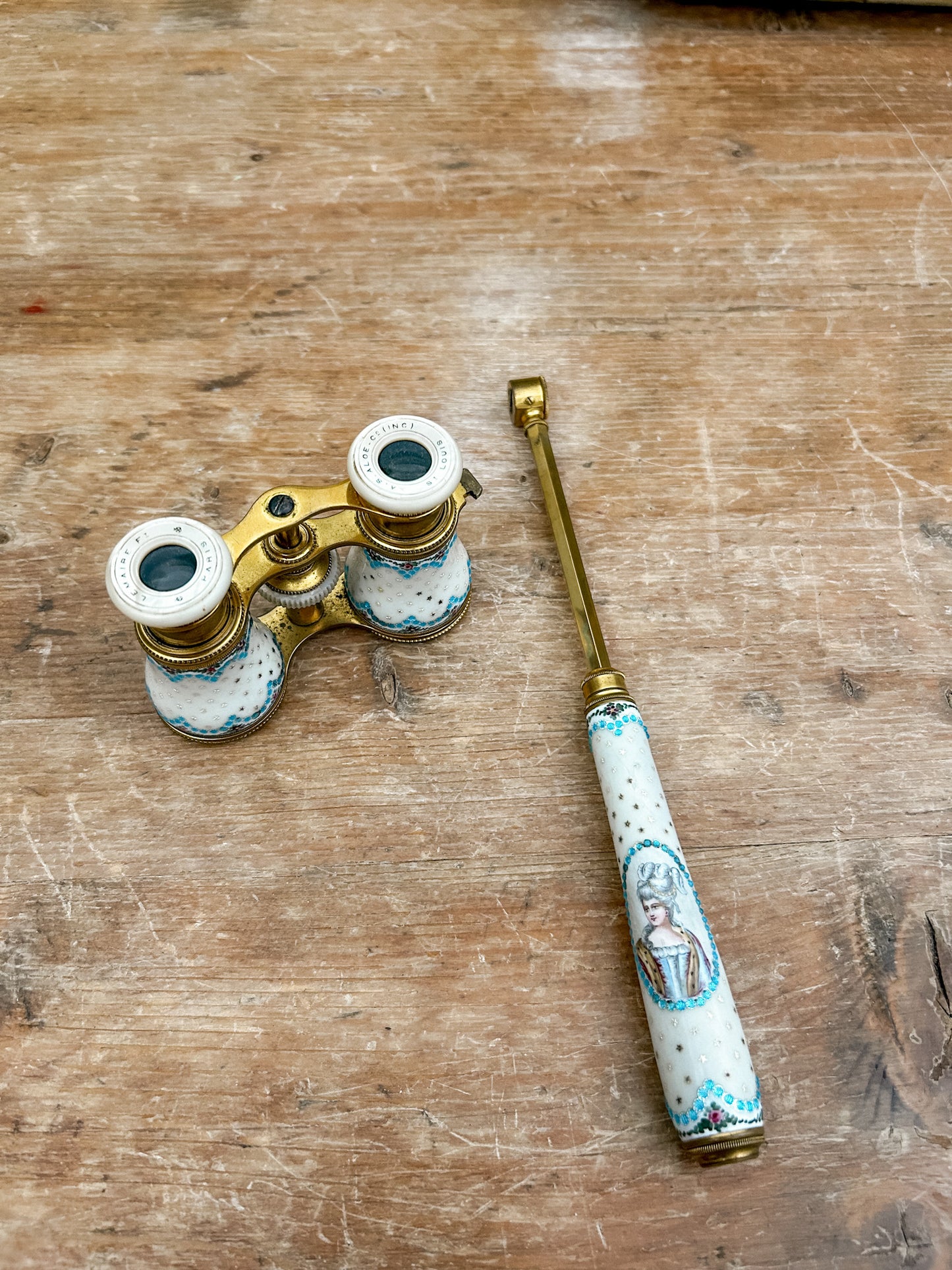 Antique French Enamel Opera Glasses with Portrait Panels