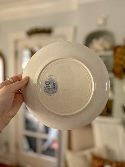 19th-Century Blue and White Transferware Plate, “Oriental” Pattern by Ridgways