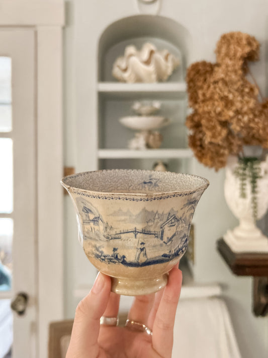 19th-Century Blue and White Transferware Tea Bowl/ Handle-less Cup