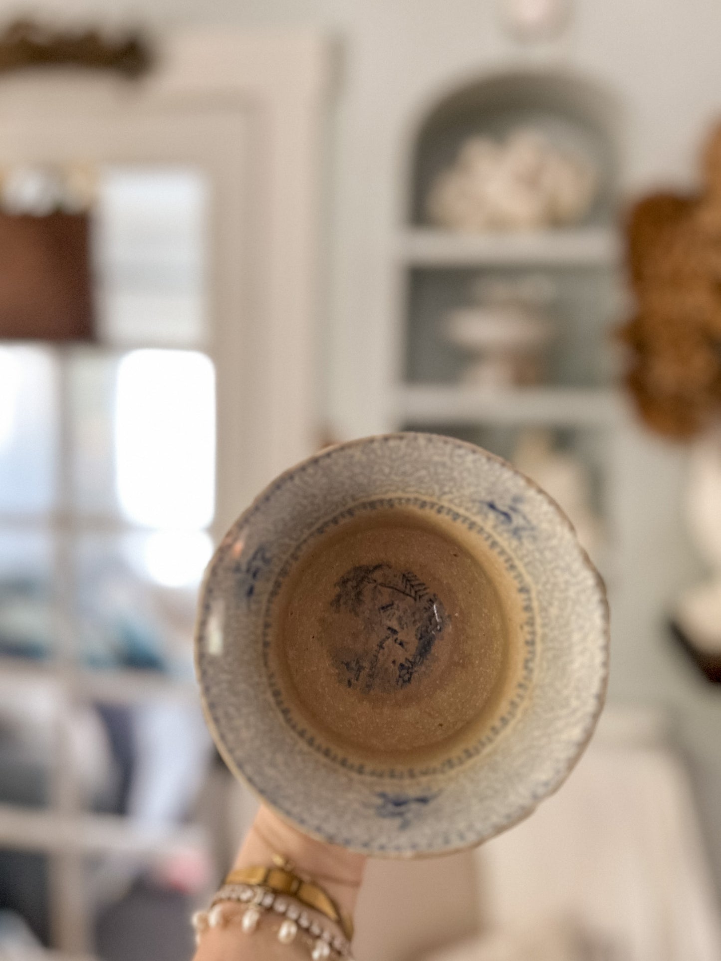 19th-Century Blue and White Transferware Tea Bowl/ Handle-less Cup