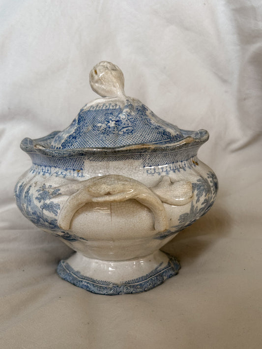 Antique Blue Transferware Mini Tureen