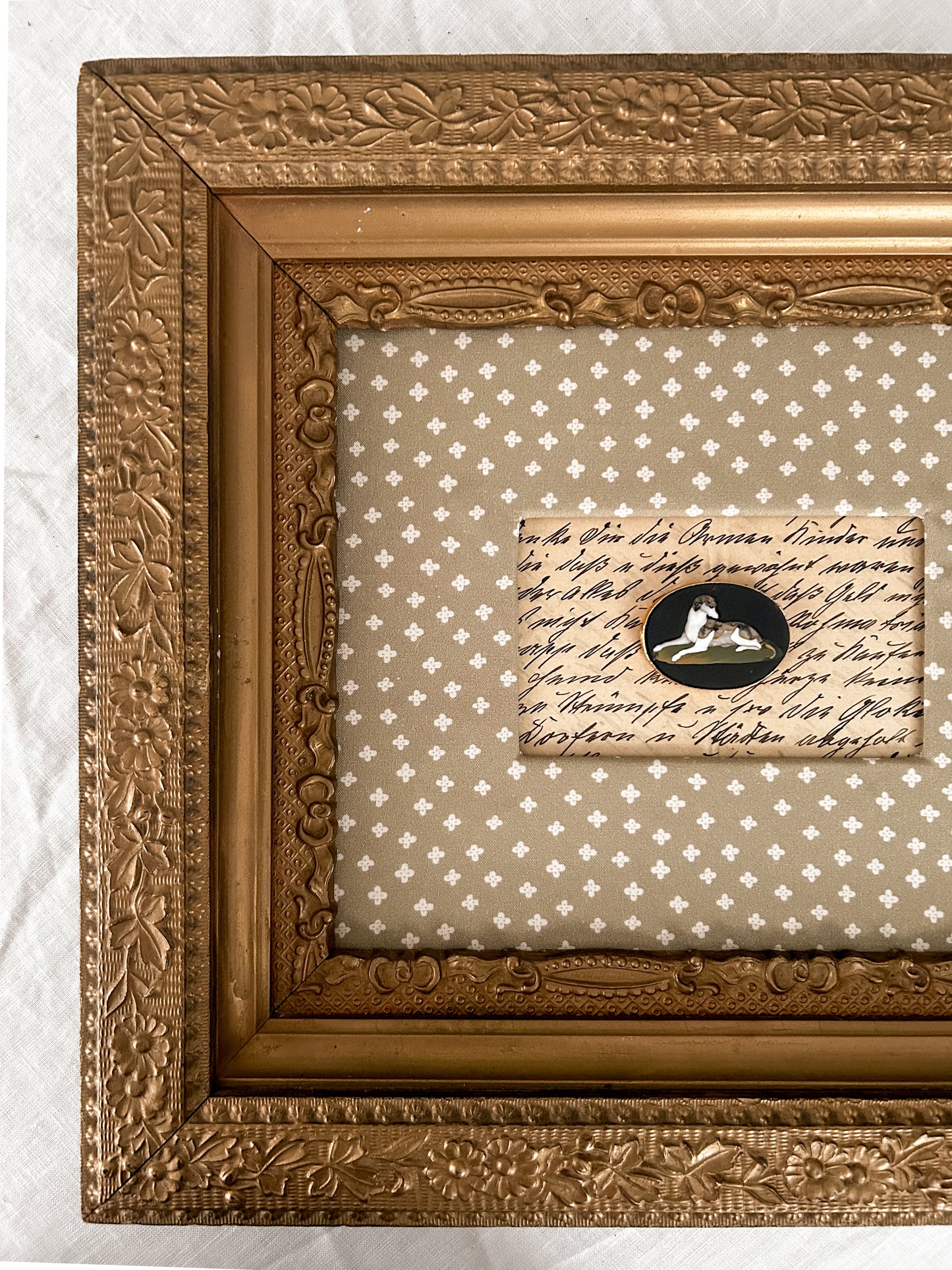 Antique Pietra Dura Whippet/ Greyhound | Custom Framed