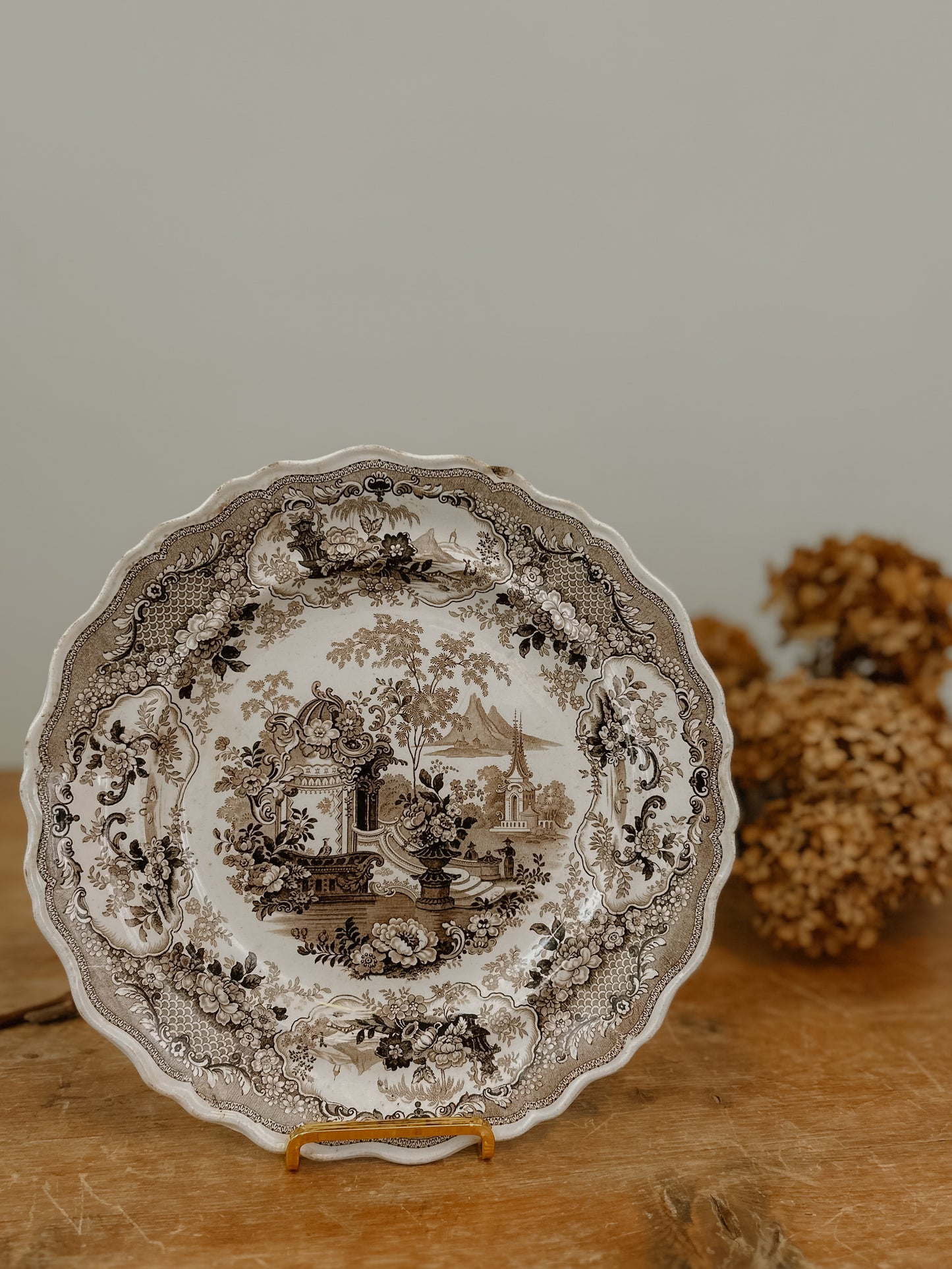 Antique Brown Transferware Plate