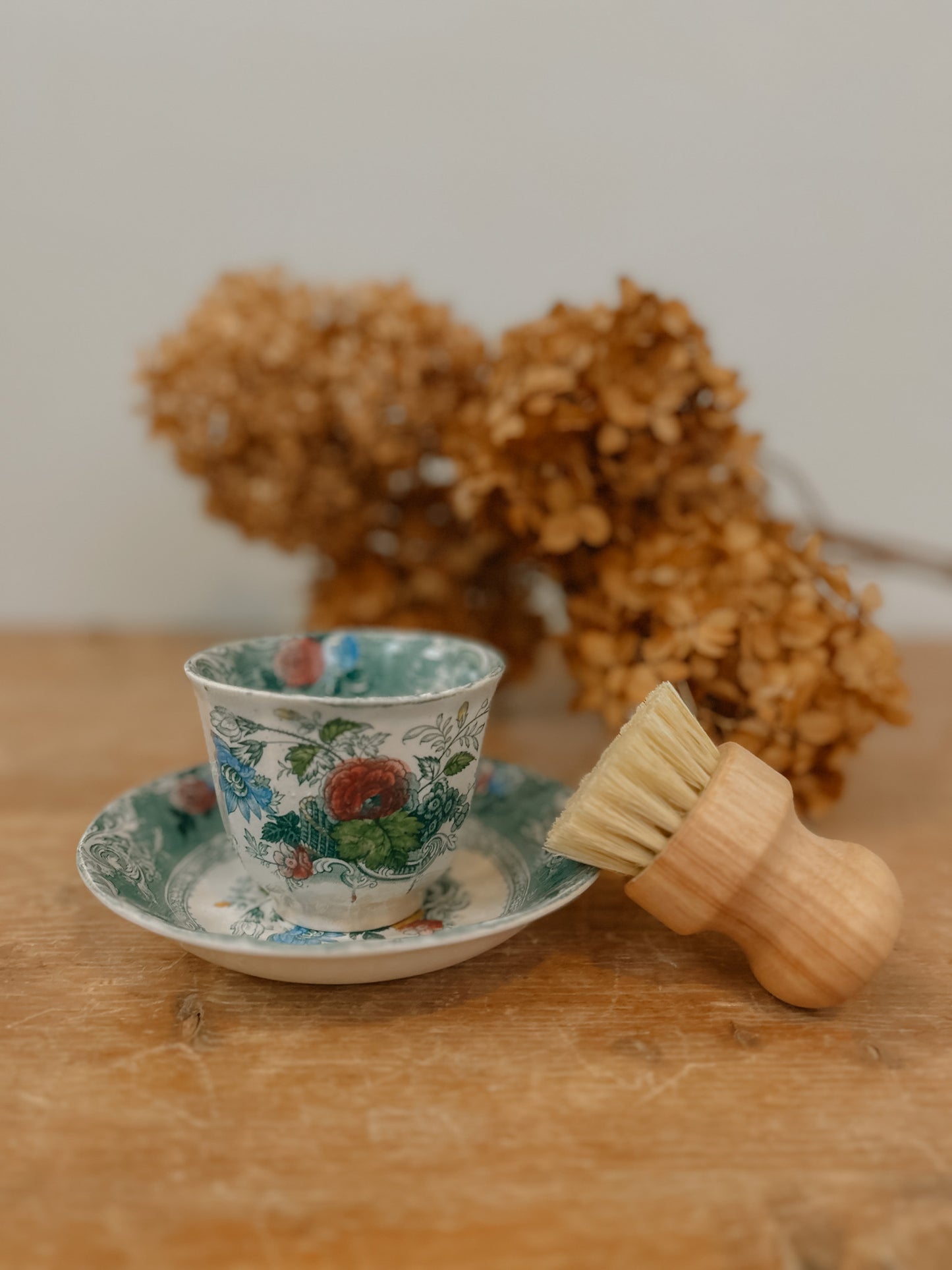 Green Polychrome Handleless Cup & Saucer