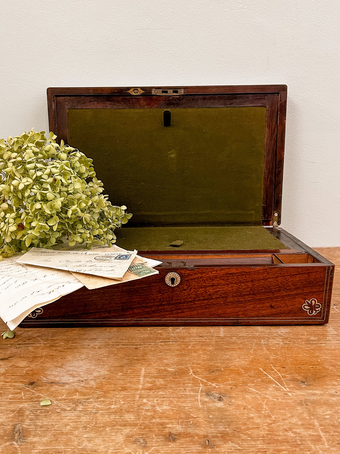 Antique Wood and Mother of Pearl Inlaid Writing Desk