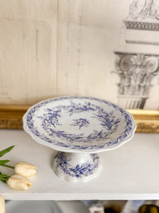 19th-Century French Blue Transferware Pedestal Compote