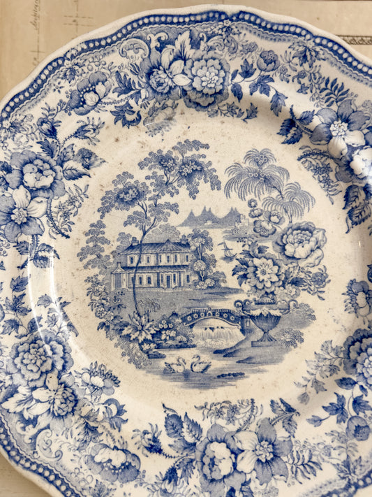 Cork Edge & Malk Royal Cottage Blue Transferware Plate (Dinner Plate)