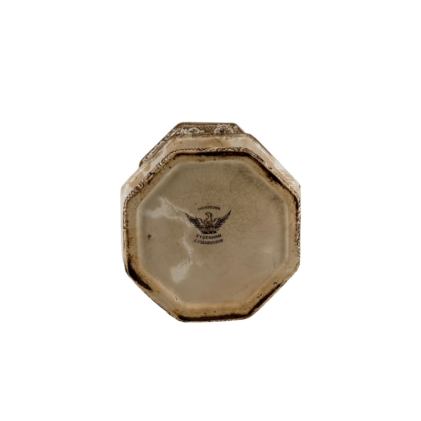 Antique Brown & White Transferware Sugar Dish | *finial repair, chip to lid