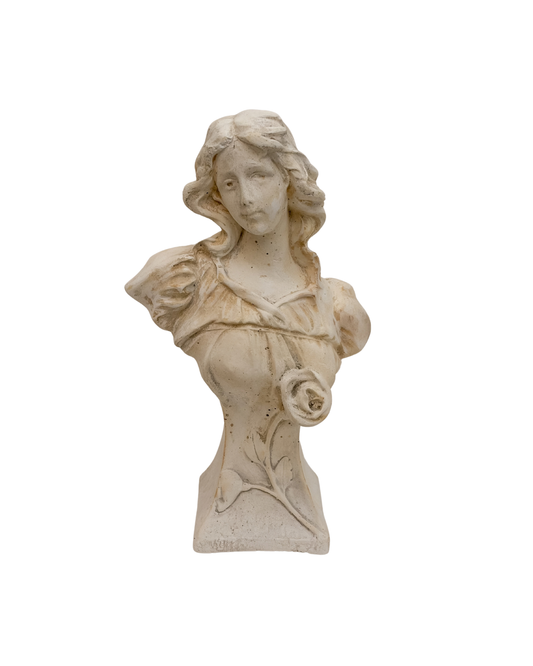 Vintage French Chalkware Female Bust with Floral Detailing