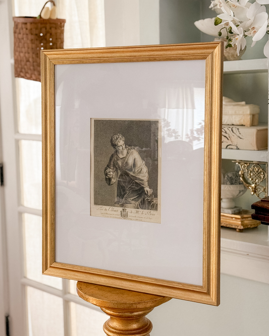 Antique Female French 18/19th c. Engraving in Contemporary Frame