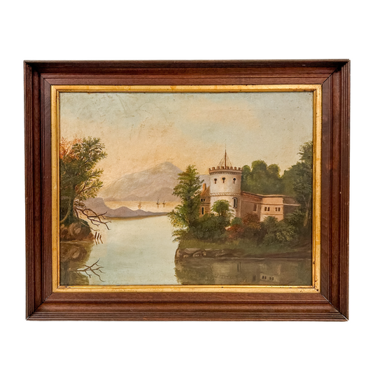 Antique Oil on Canvas | Castle at the Mountains