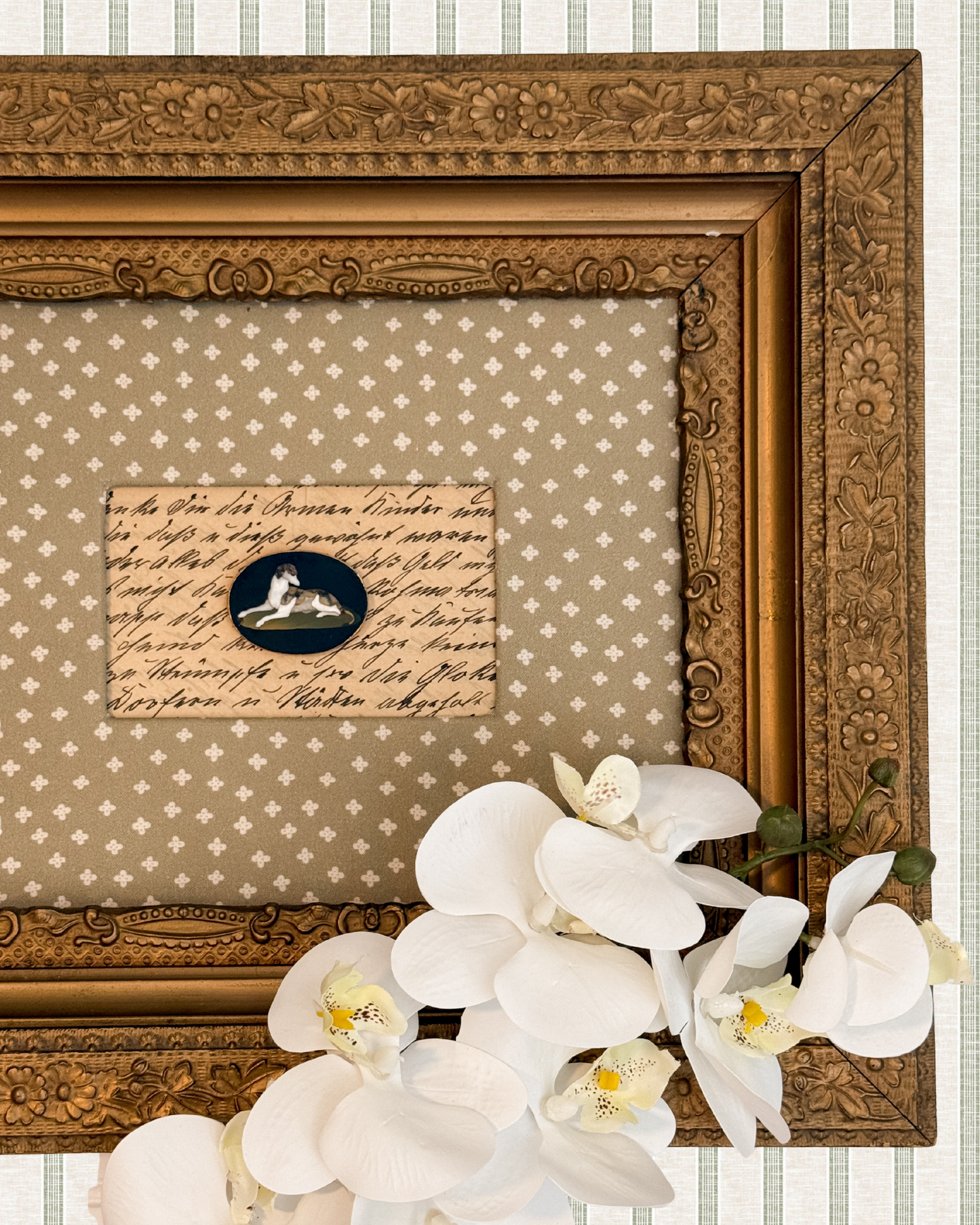 Antique Pietra Dura Whippet/ Greyhound | Custom Framed