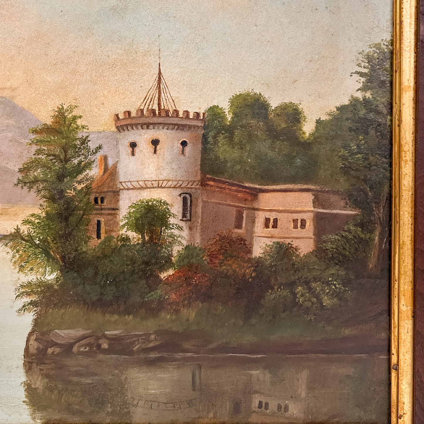 Antique Oil on Canvas | Castle at the Mountains