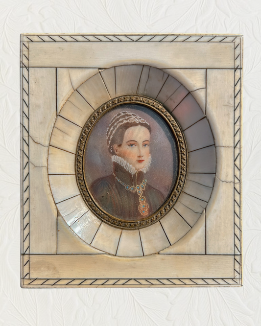 Antique Miniature Portrait of a Lady in Ivory Frame
