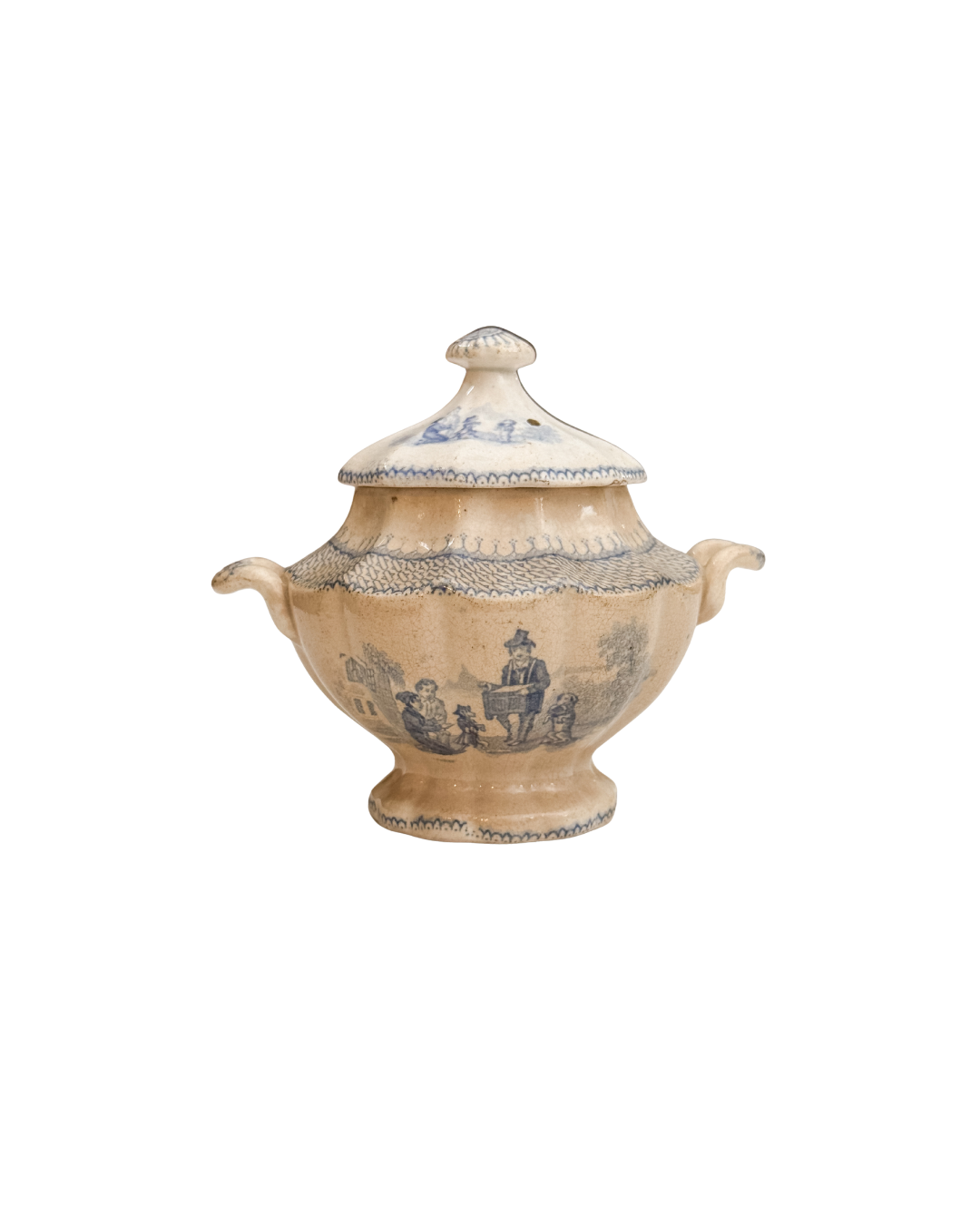 Rare Antique English Transferware Child's Tureen/ Creamer Dish