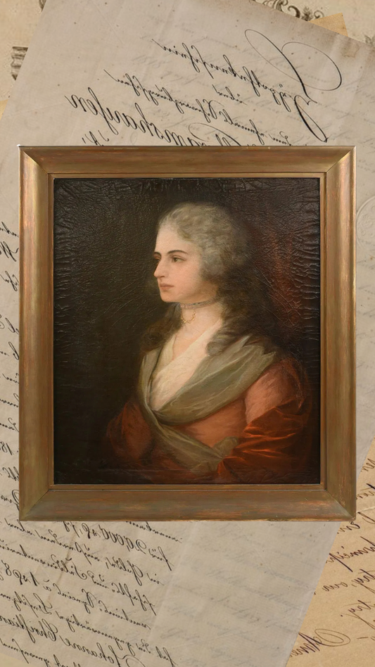 Pair: Antique Portrait of a Well-to-Do Woman in Red, wearing a Choker Necklace AND Late 18th C English School Portrait of Thomas Kindred