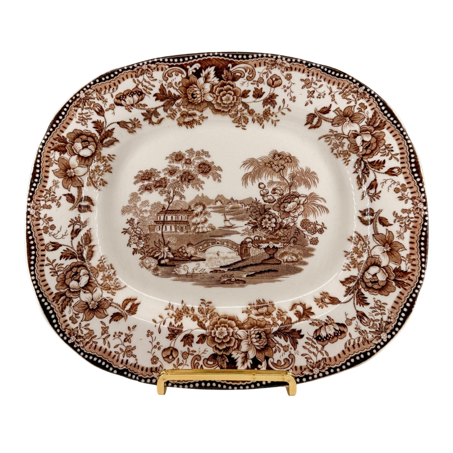 Antique English Brown Transferware Pattern | Tonquin Pattern