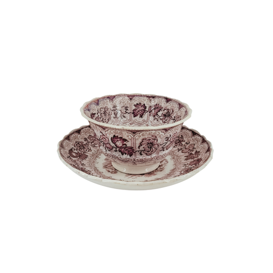 Antique Mulberry Transferware Teacup & Saucer Set | Egypt Pattern