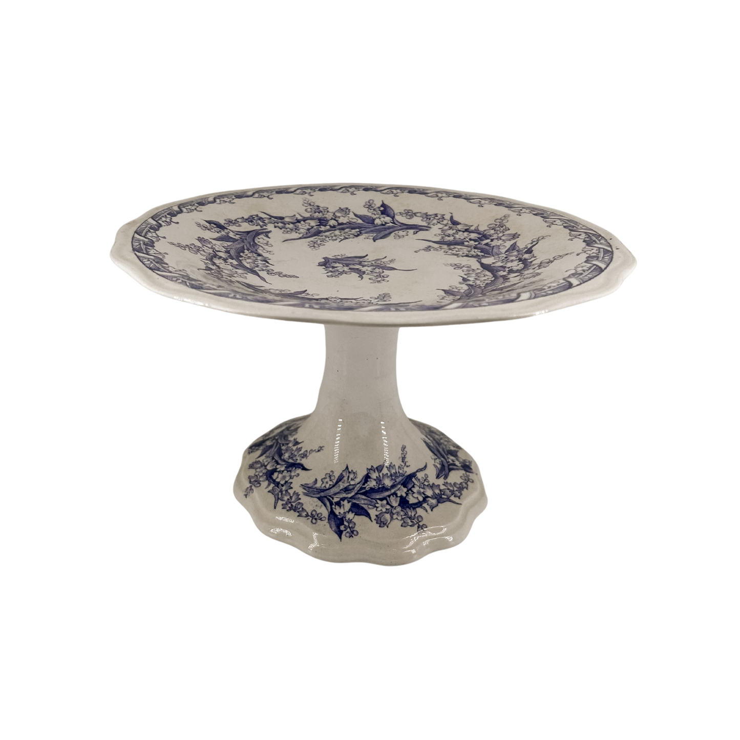 Antique French Purple & White Transferware Compote