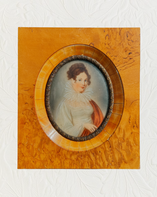 Antique Miniature Portrait of a Lady in Birdseye Maple Frame