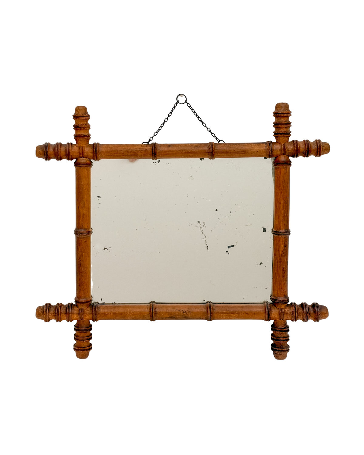 Antique French Faux Bamboo Wooden Wall Mirror