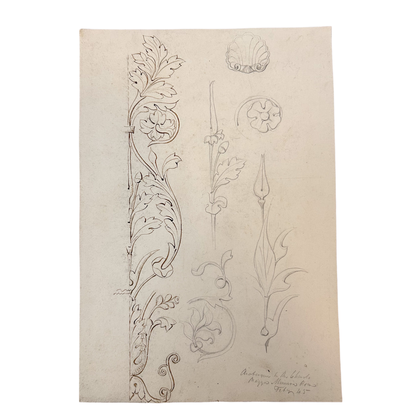 HB Garling Architectural Sketch – Ornamental Floral and Shell Motifs, 1845