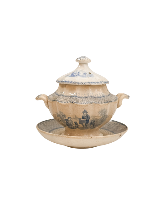Rare Antique English Transferware Child's Tureen/ Creamer Dish