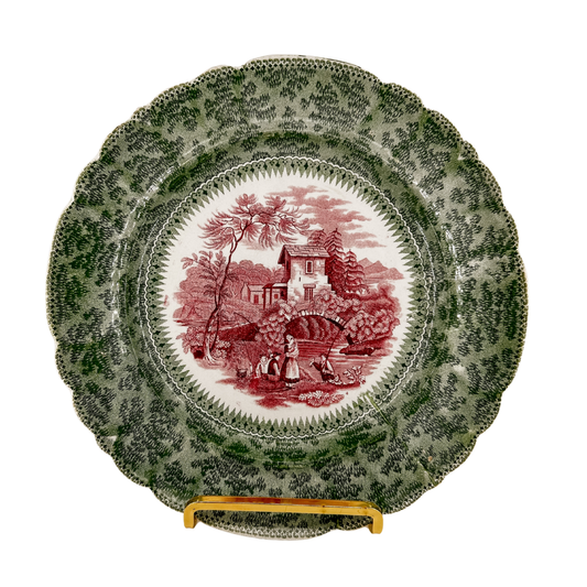 Antique BiColor Transferware Plate | Fisherman Pattern