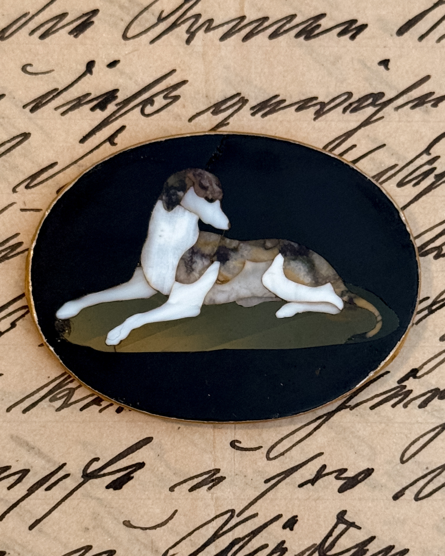 Antique Pietra Dura Whippet/ Greyhound | Custom Framed