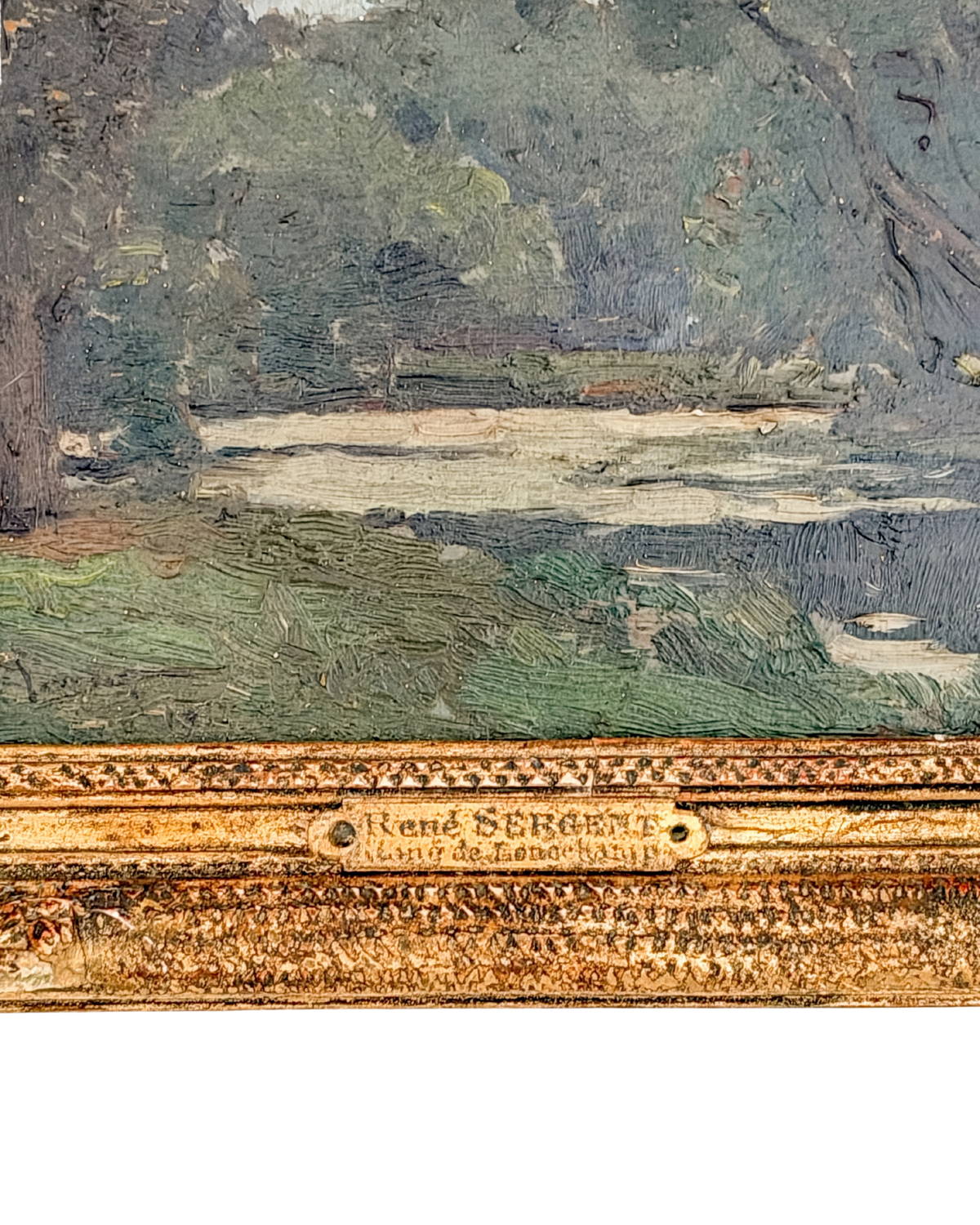 "L’Étang de Longchamp" Antique French Oil Painting by René Sergent in an Ornate Gold Frame