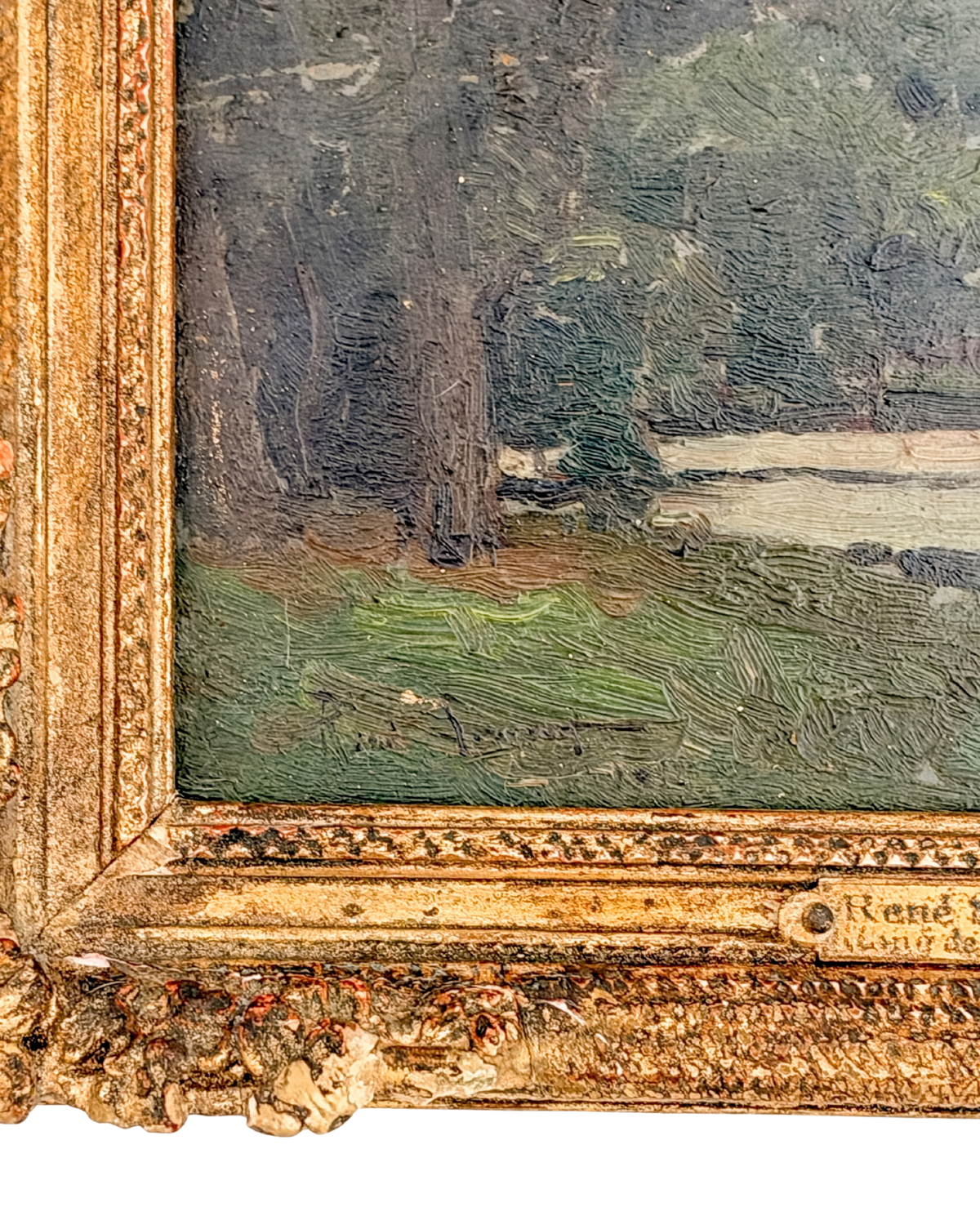 "L’Étang de Longchamp" Antique French Oil Painting by René Sergent in an Ornate Gold Frame