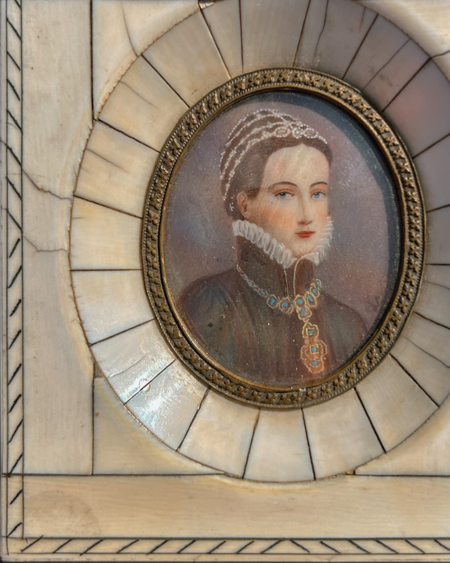 Antique Miniature Portrait of a Lady in Ivory Frame
