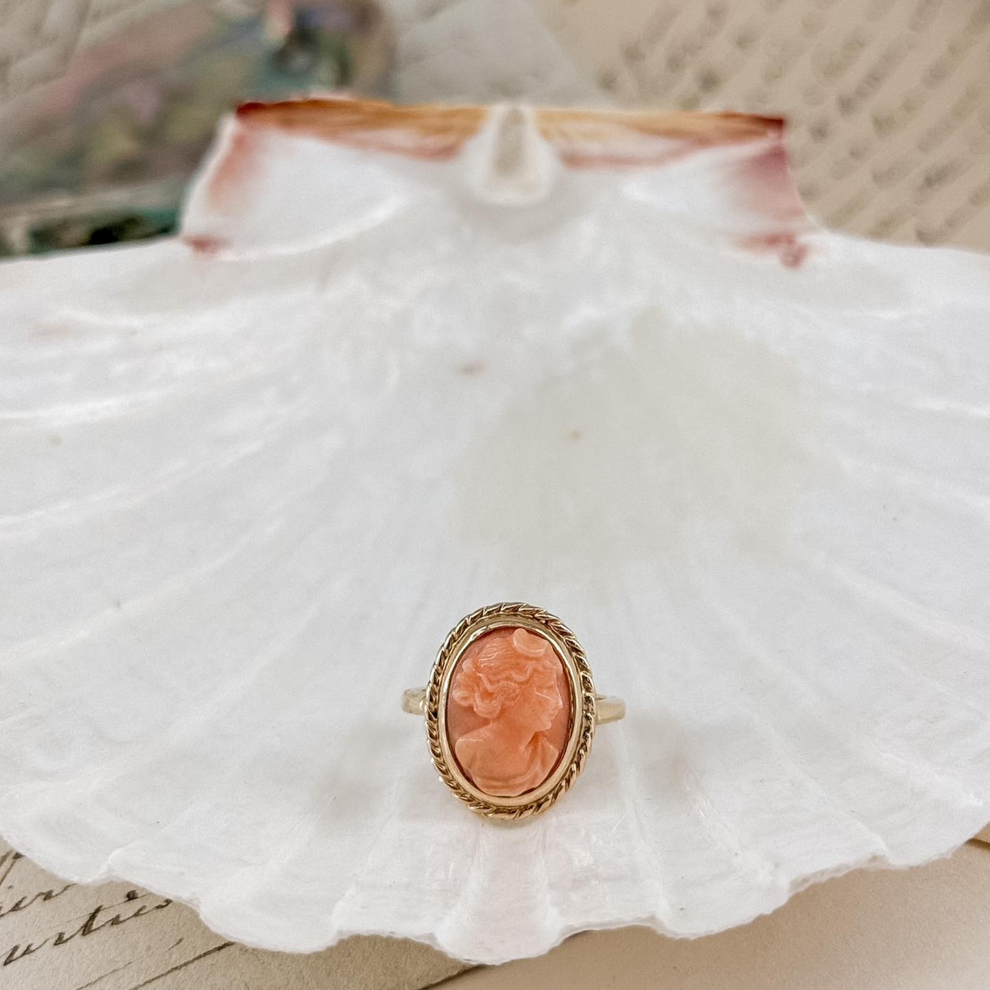 Antique 14kt Gold and Carved Coral Cameo Ring