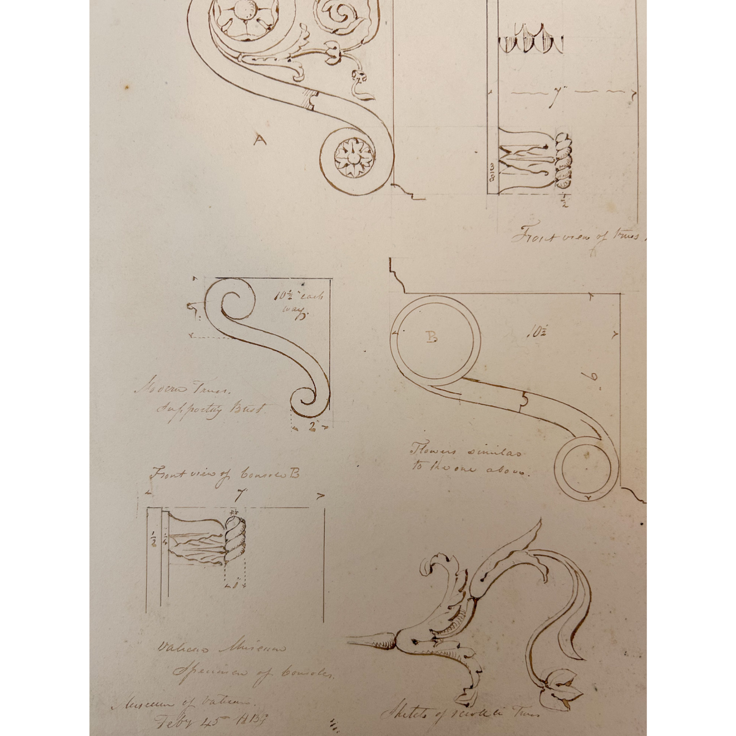 HB Garling Architectural Sketch – Decorative Truss & Scrollwork Designs, 1849