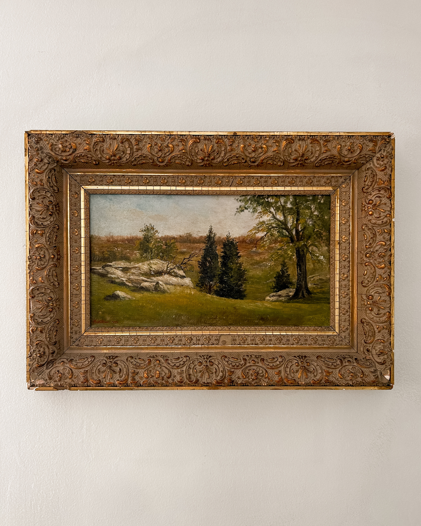 Antique Oil on Canvas Landscape Painting Signed Dewolt or Dewolf, Dated 1894