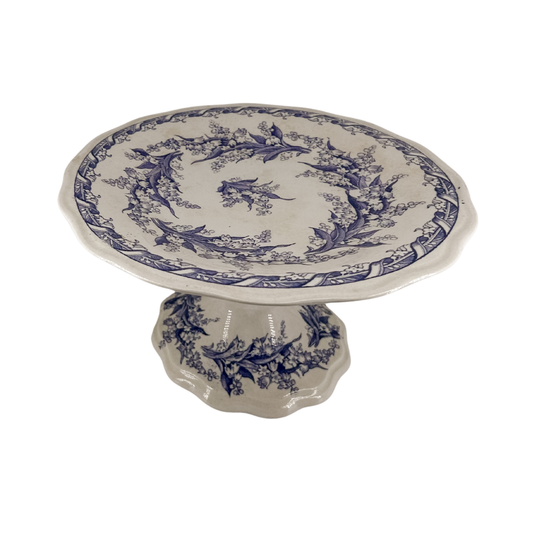 Antique French Purple & White Transferware Compote