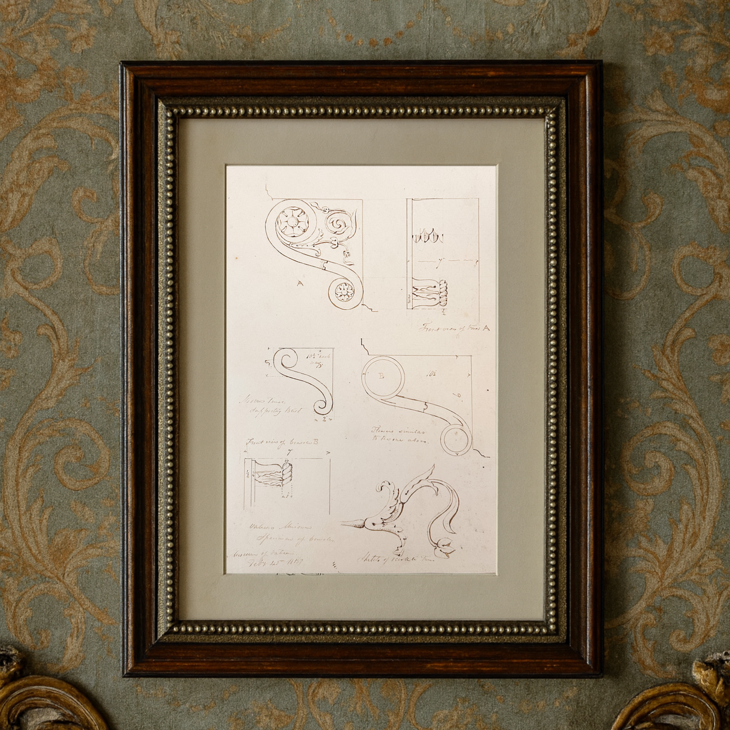 HB Garling Architectural Sketch – Decorative Truss & Scrollwork Designs, 1849