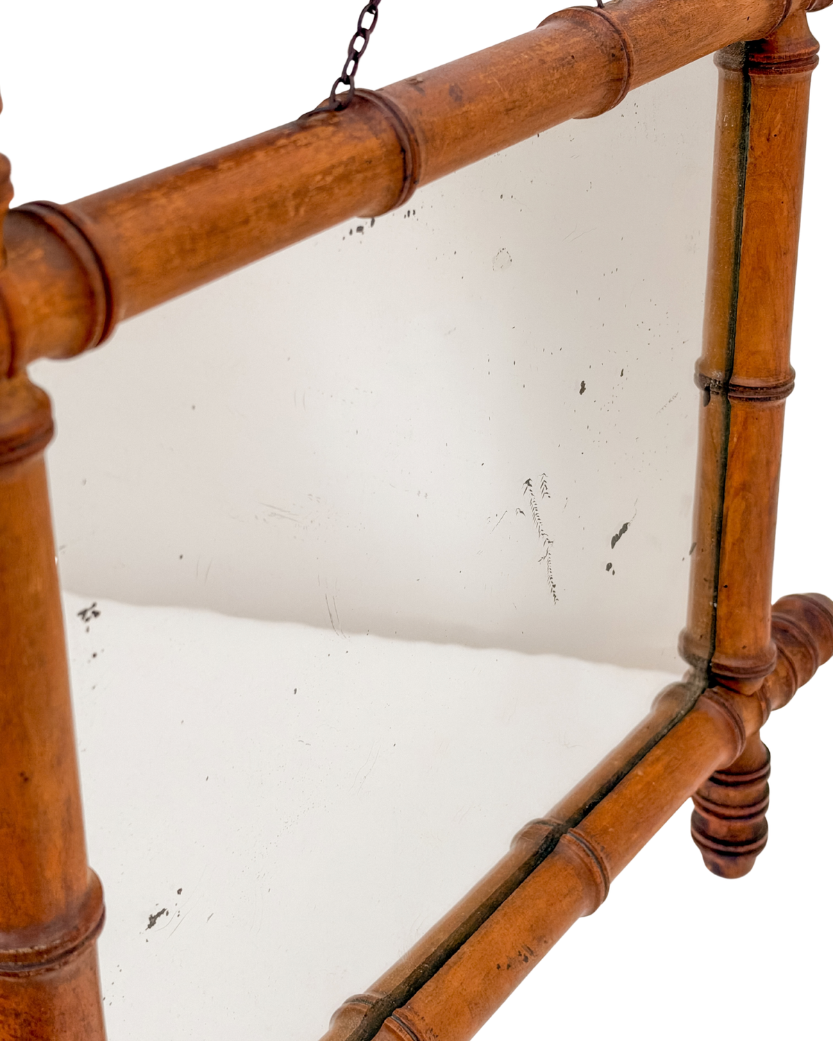 Antique French Faux Bamboo Wooden Wall Mirror